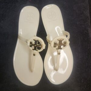 Tory Burch Ivory Off White Mini Miller Flat Thong Jelly Sandals Size6